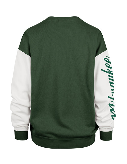 Women's '47 Brand Andie Double Arena Milwaukee Bucks Crewneck Sweatshirt-back