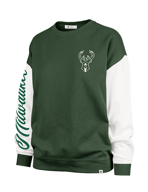 Women's '47 Brand Andie Double Arena Milwaukee Bucks Crewneck Sweatshirt-front