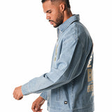 The Wild Collective Milwaukee Bucks Icon Logo Denim Jacket-side, male model