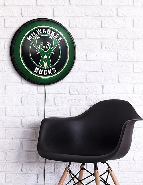 The Fan-Brand Milwaukee Bucks Round Slimline Lighted Wall Sign-display