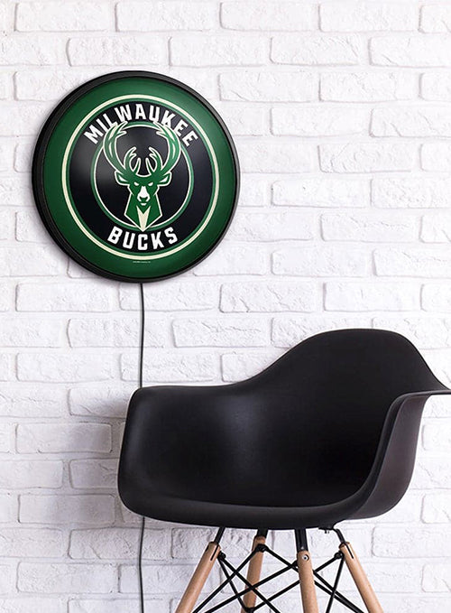 The Fan-Brand Milwaukee Bucks Round Slimline Lighted Wall Sign-display