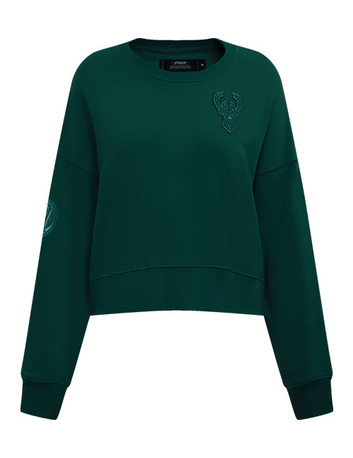 Women's Pro Standard Milwaukee Bucks Pine Neutral Crewneck Sweatshirt-front