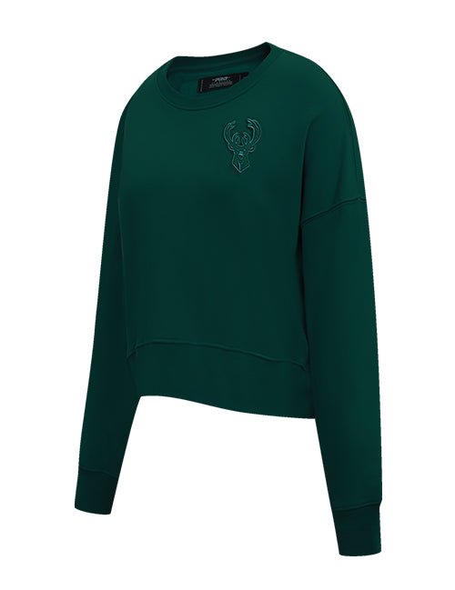 Women's Pro Standard Milwaukee Bucks Pine Neutral Crewneck Sweatshirt-angled front