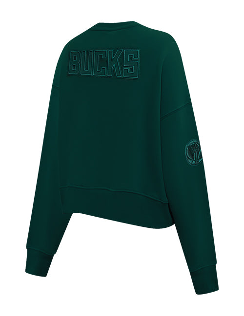 Women's Pro Standard Milwaukee Bucks Pine Neutral Crewneck Sweatshirt-angled back