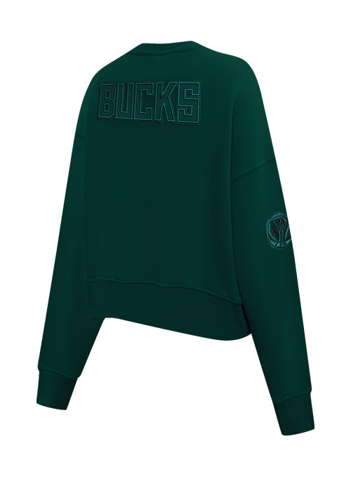 Women's Pro Standard Milwaukee Bucks Pine Neutral Crewneck Sweatshirt-angled back