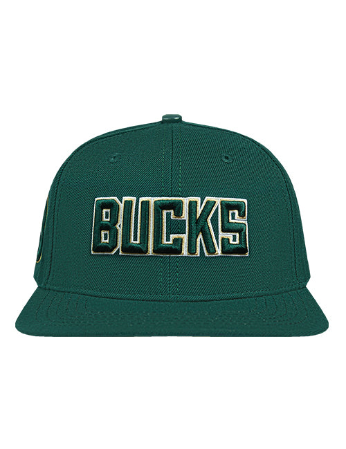 Pro Standard Wingspan Milwaukee Bucks Forest Wool Snapback Hat-front