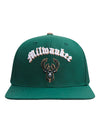 Pro Standard Old English Milwaukee Bucks Forest Snapback Hat-front