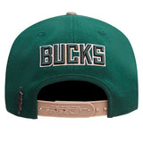 Pro Standard Old English Milwaukee Bucks Forest Snapback Hat-back