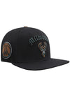 Pro Standard Old English Milwaukee Bucks Black Snapback Hat-angled left