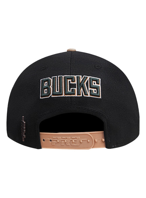 Pro Standard Old English Milwaukee Bucks Black Snapback Hat-back