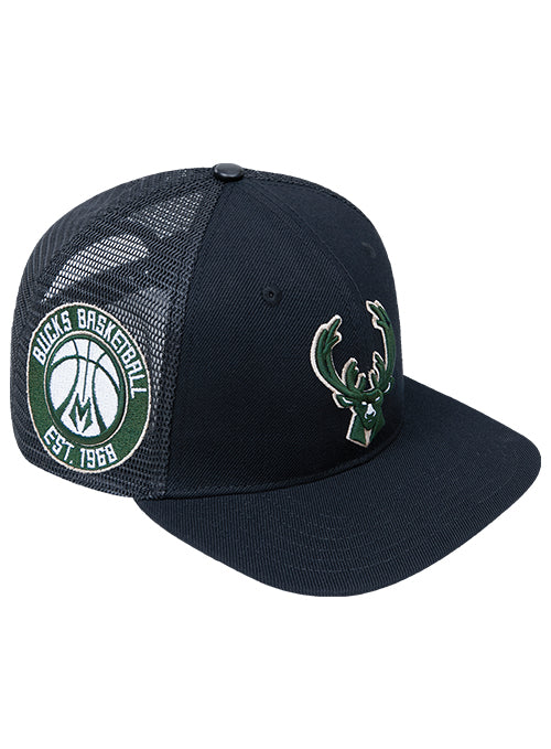 Pro Standard Classic Milwaukee Bucks Black Trucker Adjustable Hat-angled right