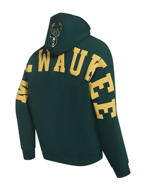 Pro Standard Wingspan Forest Milwaukee Bucks Hooded Sweatshirt-angled back