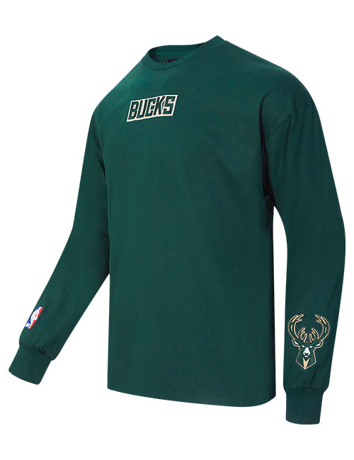 Pro Standard Wingspan Forest Drop Shoulder Milwaukee Bucks Long Sleeve T-Shirt-angled front