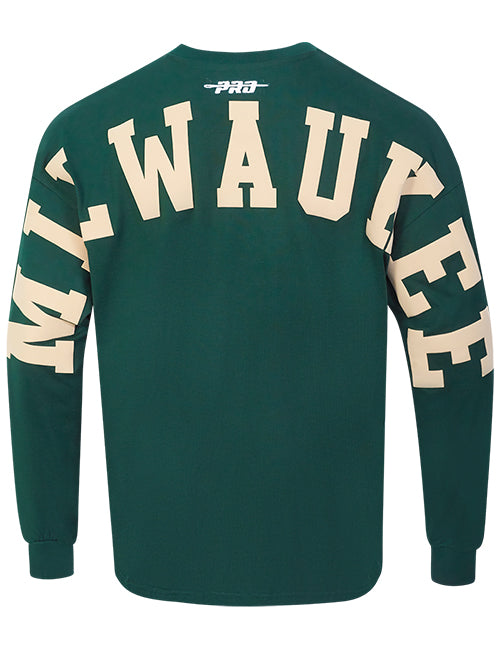 Pro Standard Wingspan Forest Drop Shoulder Milwaukee Bucks Long Sleeve T-Shirt-back