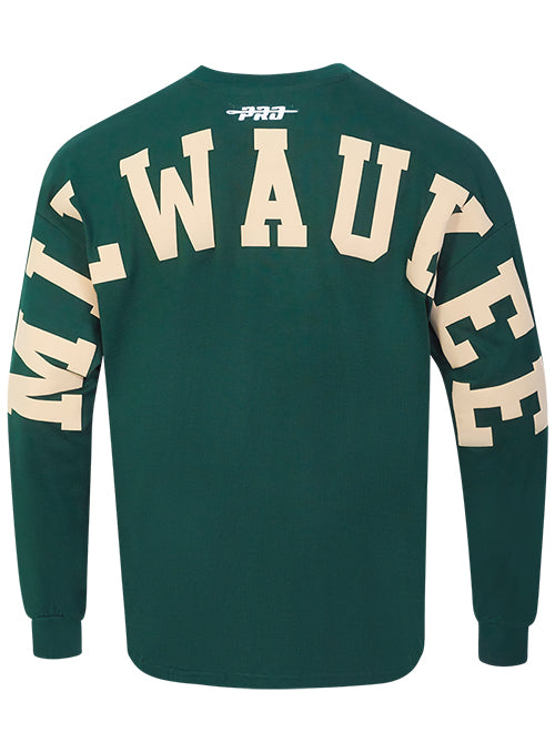 Pro Standard Wingspan Forest Drop Shoulder Milwaukee Bucks Long Sleeve T-Shirt-back