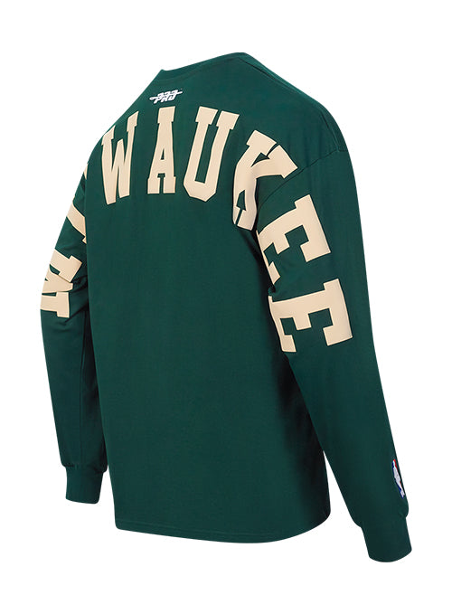 Pro Standard Wingspan Forest Drop Shoulder Milwaukee Bucks Long Sleeve T-Shirt- angled back