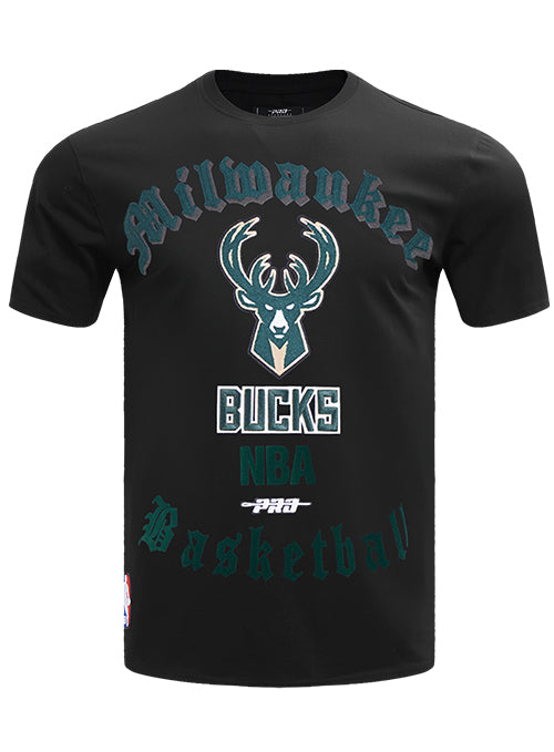 Pro Standard Old English Black Milwaukee Bucks T-Shirt-front