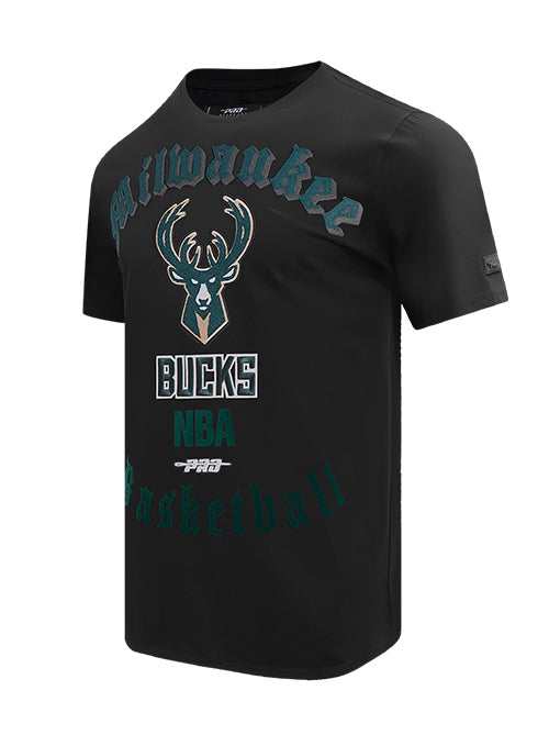 Pro Standard Old English Black Milwaukee Bucks T-Shirt-angled front