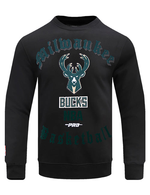 Pro Standard Old English Milwaukee Bucks Crewneck Sweatshirt-front