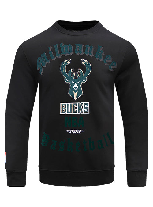 Pro Standard Old English Milwaukee Bucks Crewneck Sweatshirt-front