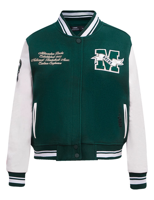 Women's Pro Standard Pennants Milwaukee Bucks Wool Varsity Jacket-front