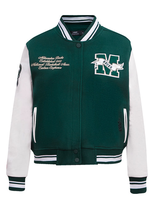 Women's Pro Standard Pennants Milwaukee Bucks Wool Varsity Jacket-front