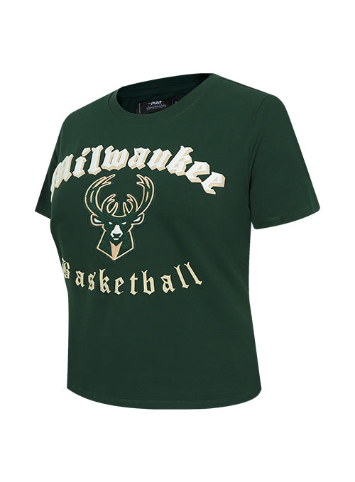 Women's Pro Standard Old English Milwaukee Bucks Slim Fit T-Shirt-angled front