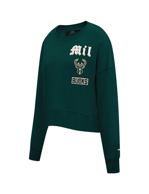 Women's Pro Standard Old English Milwaukee Bucks Crewneck Sweatshirt-front