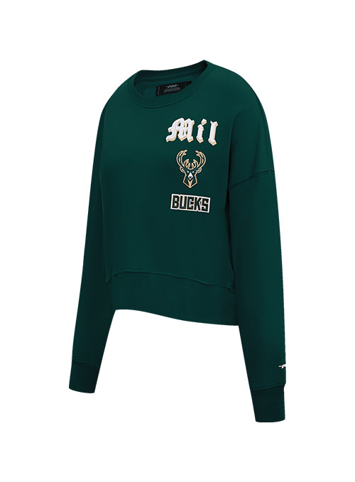 Women's Pro Standard Old English Milwaukee Bucks Crewneck Sweatshirt-front