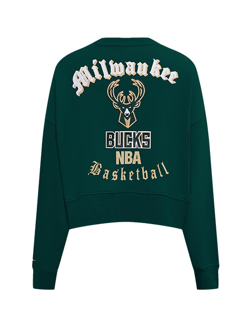 Women's Pro Standard Old English Milwaukee Bucks Crewneck Sweatshirt-back