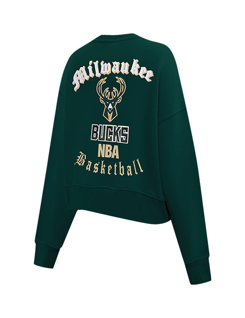 Women's Pro Standard Old English Milwaukee Bucks Crewneck Sweatshirt-angled back