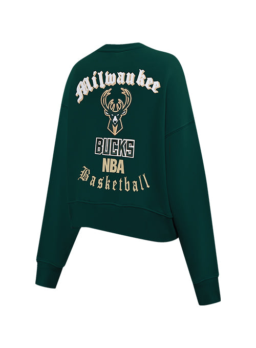 Women's Pro Standard Old English Milwaukee Bucks Crewneck Sweatshirt-angled back