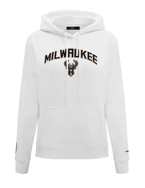 Women's Pro Standard Classic White Milwaukee Bucks Hooded Sweatshirt-front