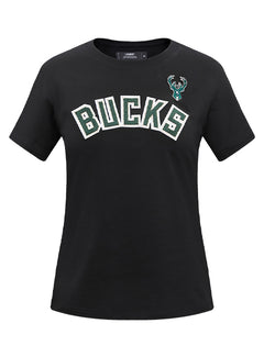 Women's Pro Standard Classic Black Milwaukee Bucks Slim Fit T-Shirt-front