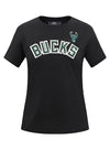 Women's Pro Standard Classic Black Milwaukee Bucks Slim Fit T-Shirt-front