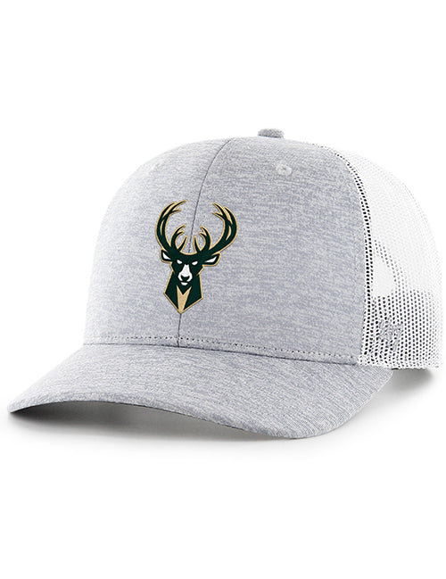 47' Brand Harrington Grey Milwaukee Bucks Trucker Adjustable Hat-front