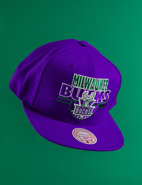 Mitchell & Ness HWC '93 Badge Line Milwaukee Bucks Snapback Hat-stylized