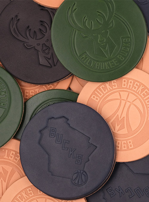 Woolly Made 4-Pack Milwaukee Bucks Leather Coasters-photoshoot