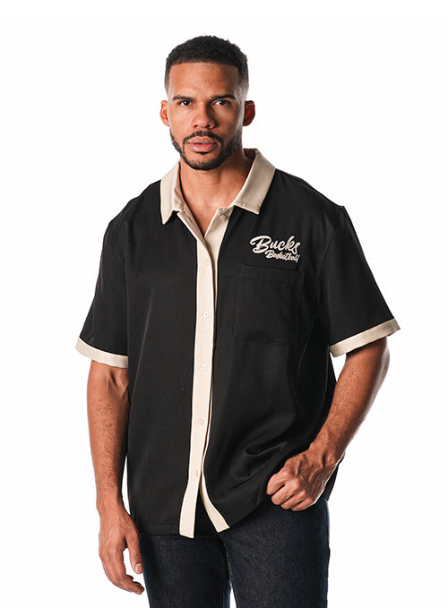 The Wild Collective Fear The Deer Button Up Milwaukee Bucks Bowling Shirt-front, male model