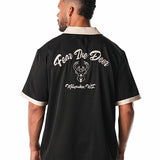 The Wild Collective Fear The Deer Button Up Milwaukee Bucks Bowling Shirt-back, male model