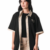 The Wild Collective Fear The Deer Button Up Milwaukee Bucks Bowling Shirt-front, female model