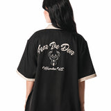 The Wild Collective Fear The Deer Button Up Milwaukee Bucks Bowling Shirt-back, female model