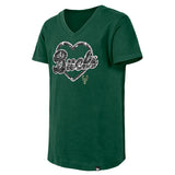 Youth New Era Glitter Heart Milwaukee Bucks T-Shirt-front