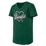 Youth New Era Glitter Heart Milwaukee Bucks T-Shirt-front 2