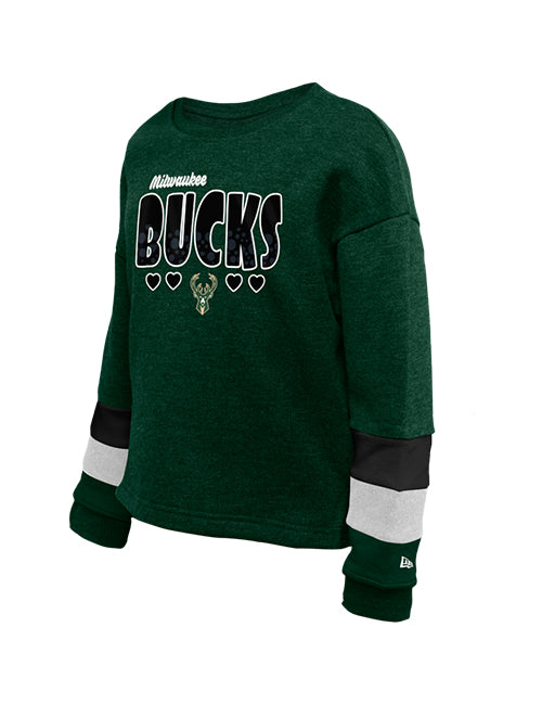 Youth New Era Hearts Milwaukee Bucks Crewneck Sweatshirt-front