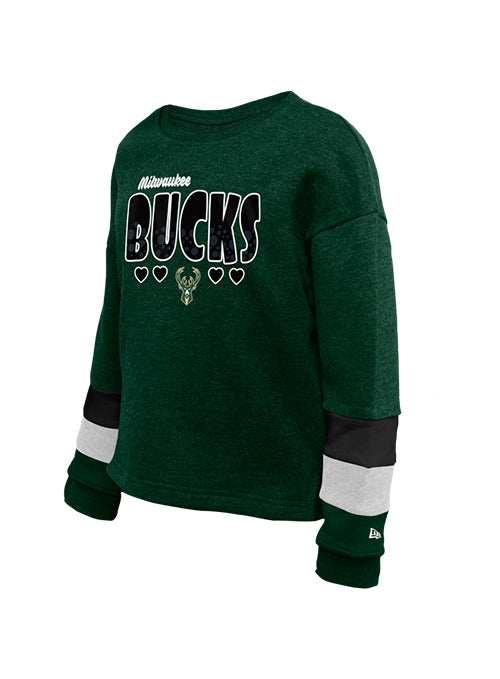 Youth New Era Hearts Milwaukee Bucks Crewneck Sweatshirt-front