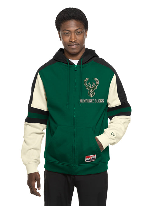 New Era Throwback Milwaukee Bucks Full Zip Hooded Sweatshirt-model