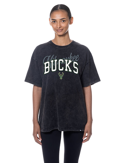 Women's New Era Evergreen Milwaukee Bucks Washed T-Shirt-model