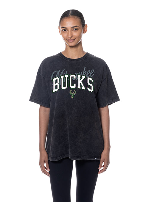 Women's New Era Evergreen Milwaukee Bucks Washed T-Shirt-model