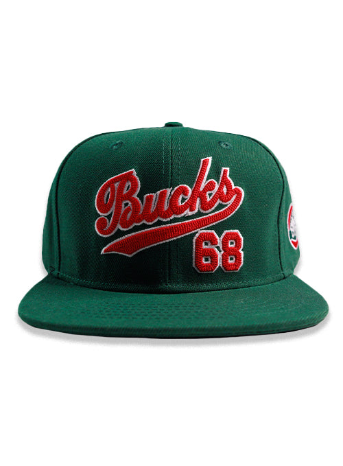 Bucks In Six x Roots Of Fight '68 Script Milwaukee Bucks Snapback Hat-front